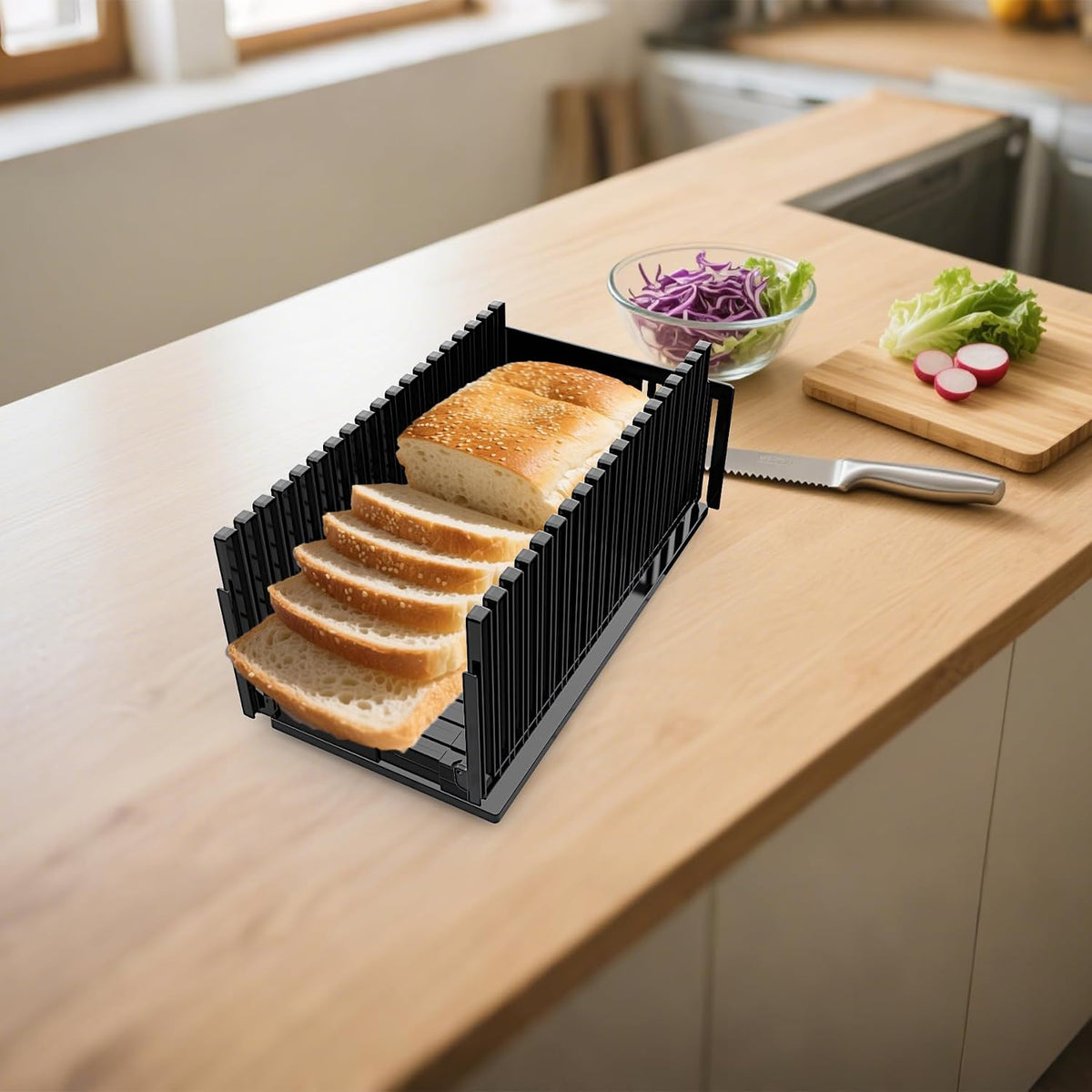 Bread Slicer for Homemade Breads , Adjustable Thickness Slicing Guide , Foldable Portable Bread Cutter Suitability for Homemade Breads, Bagel ,Cakes - Kitchen Gadget, Baking Tool ,Gifts for Mom Dad