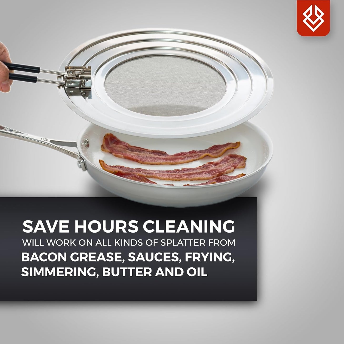 Dishwasher-Safe Splatter Screen Guard for Frying Pan Grease - Shields 99% of Stove Top from Bacon, Fry Oil, or Deep Fryer Splash - Easy Kitchen Storage Foldable Heat-Resistant Silicone Handle