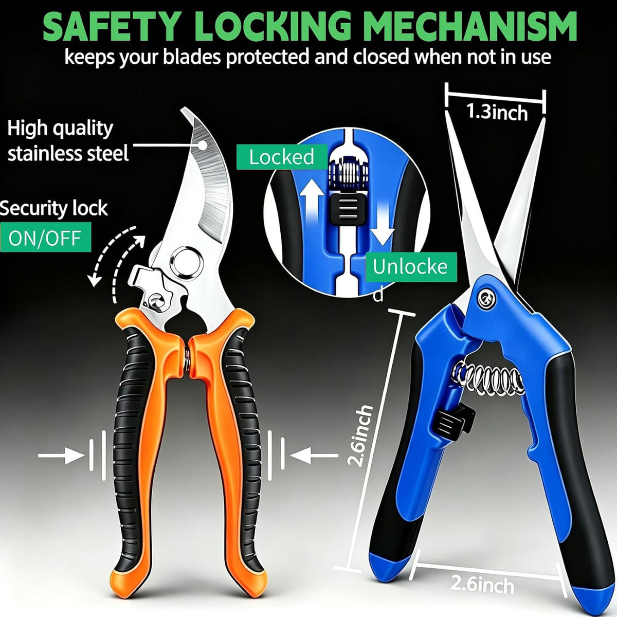 HoMaNa 4 Pack Garden Shears Pruning Set, Stainless Steel Multi-Blade