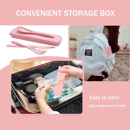 2 Pack Travel Utensils Set with Case, Wheat Straw Reusable Cutlery Set, Portable Spoon Knife Fork Tableware for Lunch Box, Picnic, Camping, Office, BPA Free for Adults Kids