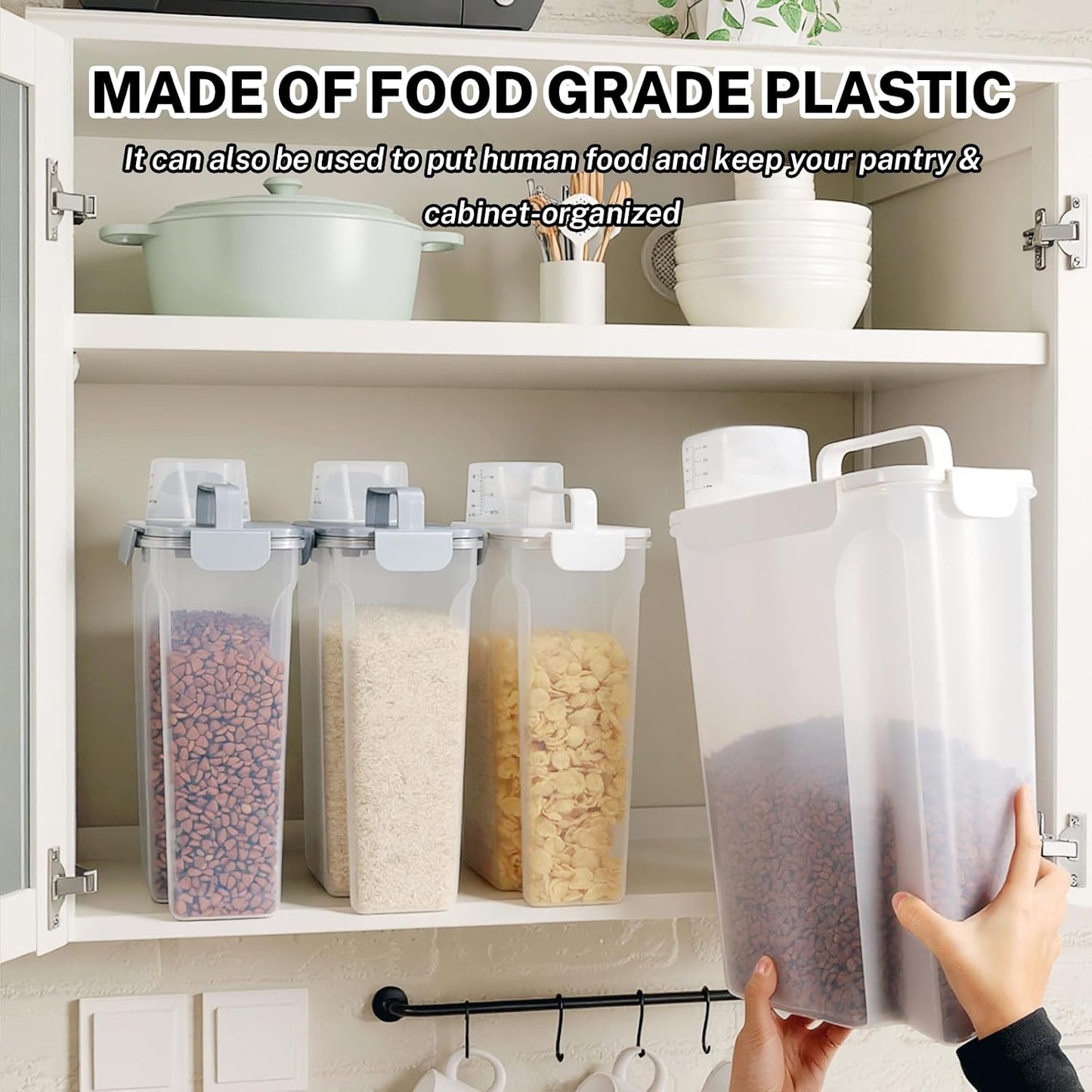 Dog Cat Food Storage Container, Pet Food Pourable Container Airtight with Large Spout & Cup, BPA-Free Plastic Food Dispenser for Pet Food, Bird Seed, Rice, Flour (Dark Gray, 2.5L)