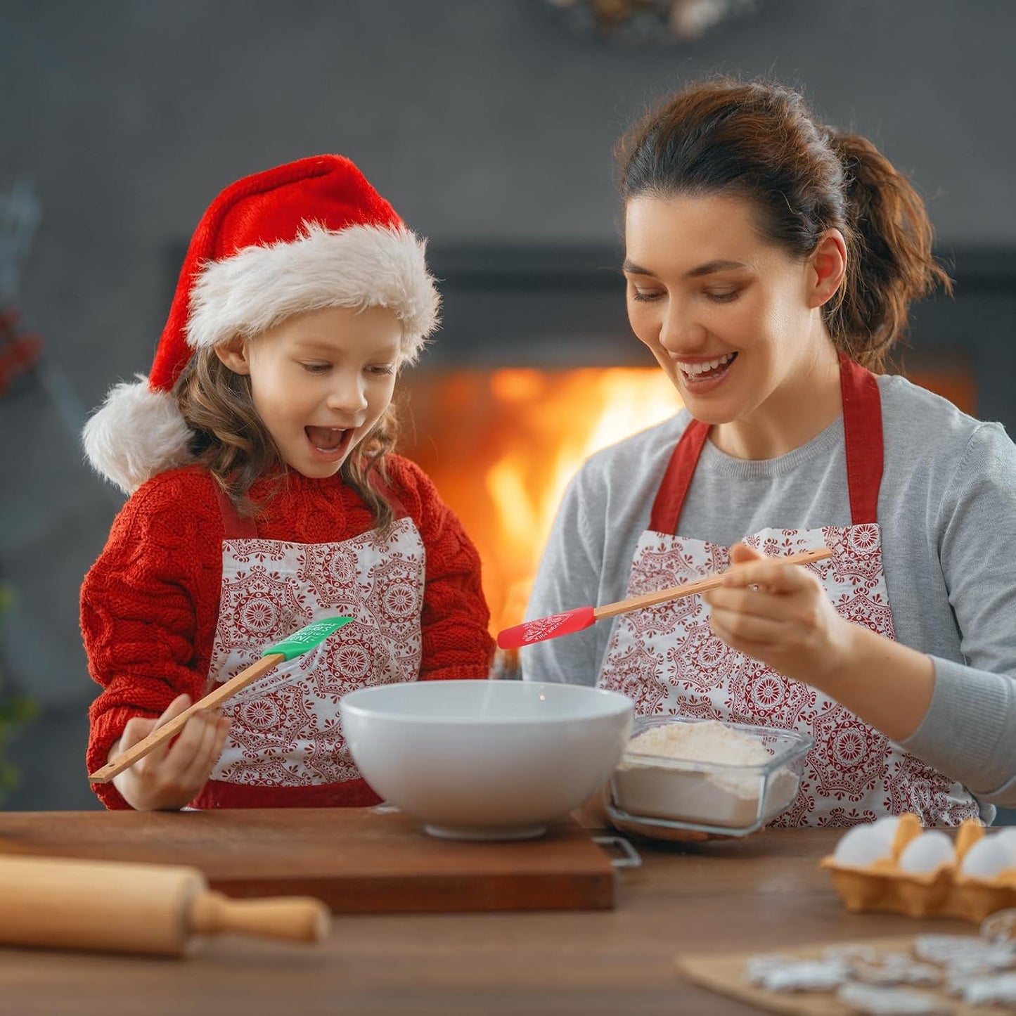 Zhehao 12 Pcs Christmas Silicone Spatulas Pot Holders Set Heat Resistant Pot Holders with Pocket Baking Gifts for Christmas Gift Party Supplies (Vibrant Christmas Style)