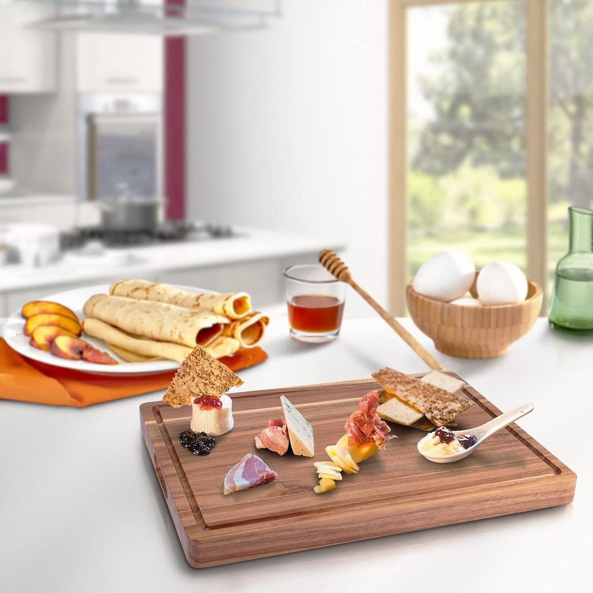GlowSol Extra Large Acacia Wood Cutting Boards for Kitchen, 24 x 18 Inch