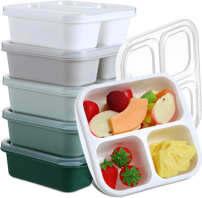 Honeydak 5 Pack Snack Containers 3 Compartment Bento Snack Boxes Divided Meal Prep Containers with Lids Reusable Adults Lunch Food Storage Box for School Work Travel(Elderberry)