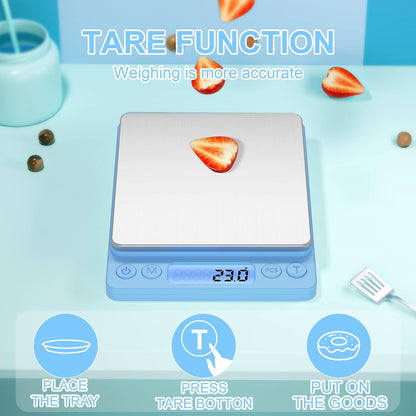 Digital Food Kitchen Scale Upgraded, YONCON 3000g/0.1g High Accuracy Mini Pocket Scale Measures in Grams and oz for Cooking, Baking, Jewelry, Tare Function,2 Trays, LCD Display (Batteries Included)