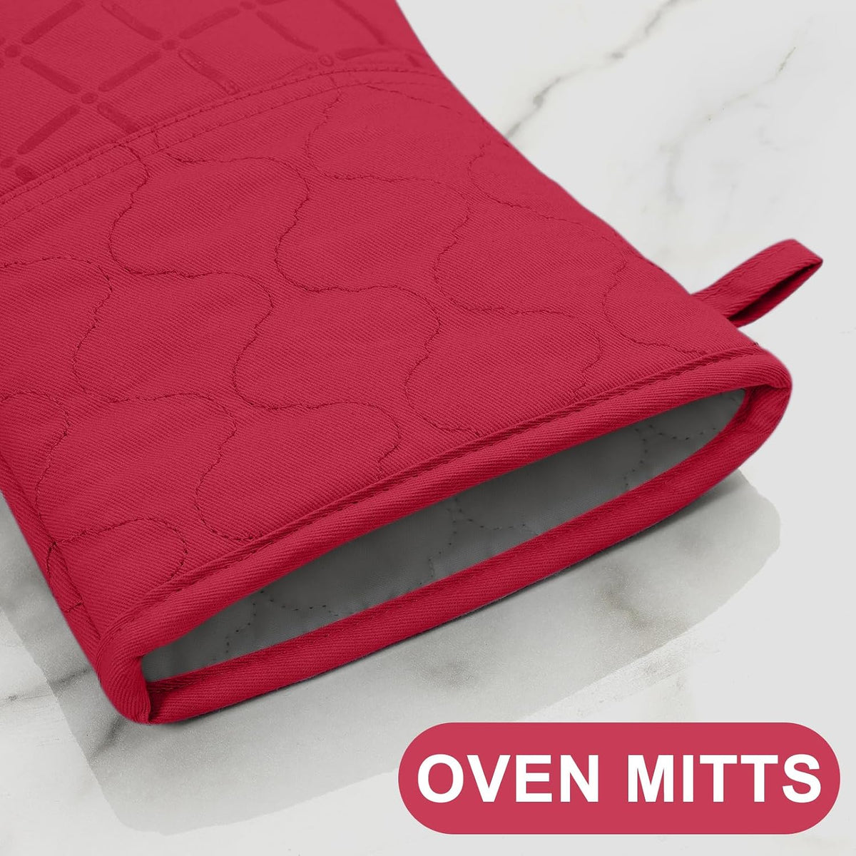 Oven Mitts Kitchen Towels and Dishcloths Pot Holders Sets, Oven Gloves Kitchen Dish Towels 500 Degree Heat Resistant Potholders with Non-Slip Silicone Surface for Cooking, Grilling, Baking-Gray