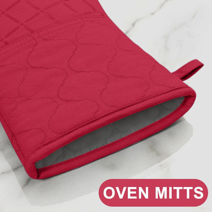 Oven Mitts Kitchen Towels and Dishcloths Pot Holders Sets, Oven Gloves Kitchen Dish Towels 500 Degree Heat Resistant Potholders with Non-Slip Silicone Surface for Cooking, Grilling, Baking-Gray