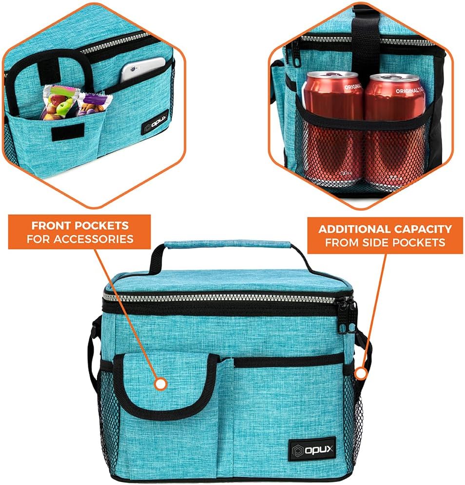 opux Insulated Lunch Bag for Men Women, Leakproof Black Lunch Box for Work, Portable Soft Lunch Cooler Bag with Shoulder Strap, Adult Lunchbox Lunch Pail for Kid Boy Girl School, 14 Can/8L