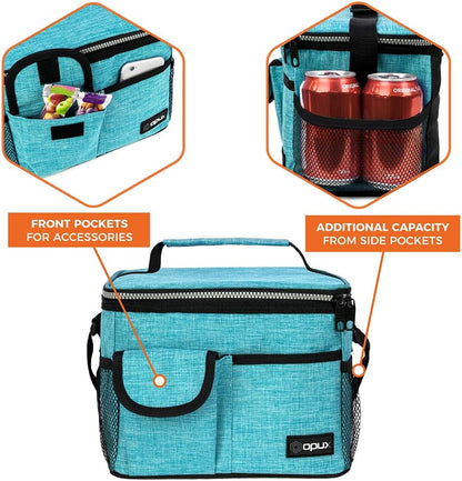 opux Insulated Lunch Bag for Men Women, Leakproof Black Lunch Box for Work, Portable Soft Lunch Cooler Bag with Shoulder Strap, Adult Lunchbox Lunch Pail for Kid Boy Girl School, 14 Can/8L