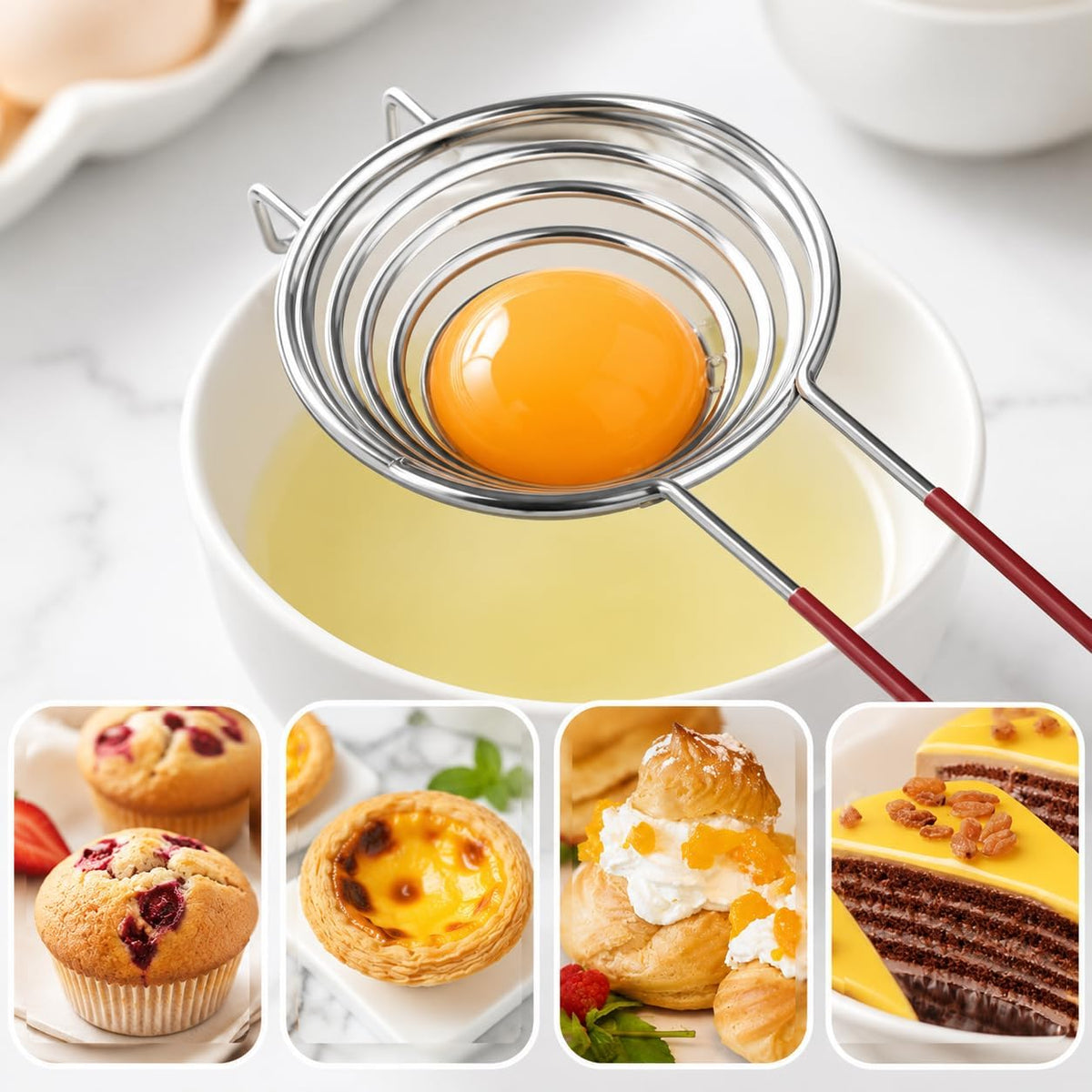 Egg Separator 2Pcs, Stainless Steel Long Handled Yolk White Divider