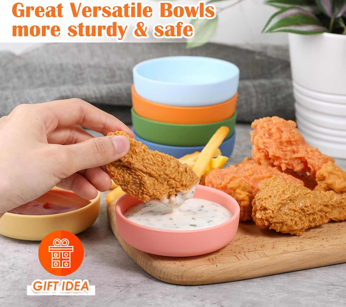 Webake 3" Silicone Pinch Bowls for Cooking Prep, 2oz Small Dipping Bowls Sauce Condiment Containers with Lids, BPA Free Set of 8