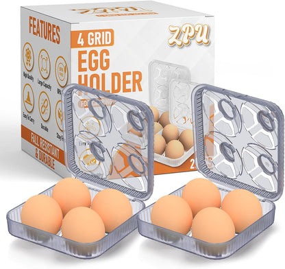 ZPU Egg Holder Camping, 1Pcs 4 Grid Egg Container, Plastic Egg Carrier for Camping Picnic Travel Outdoor Refrigerator Kitchen, Clear White