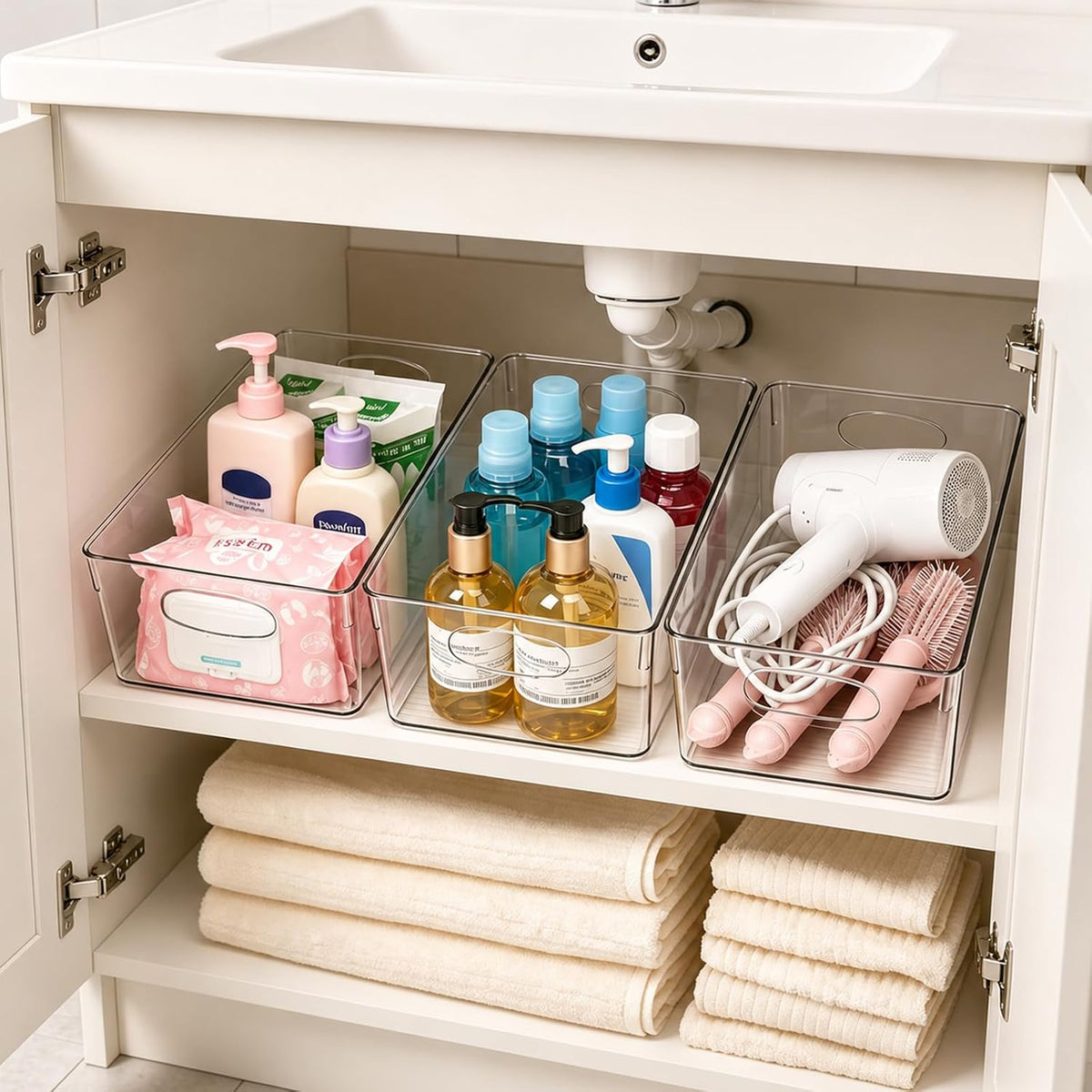 UFORU 10 Pack Clear Pantry Organizers and Storage, Stackable Plastic Storage Bins with Handles, Clear Storage Bins for Kitchen, Fridge, Freezer, Cabinet and Containers for Pantry Organization