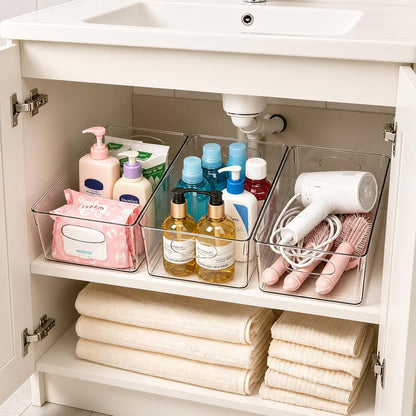 UFORU 10 Pack Clear Pantry Organizers and Storage, Stackable Plastic Storage Bins with Handles, Clear Storage Bins for Kitchen, Fridge, Freezer, Cabinet and Containers for Pantry Organization