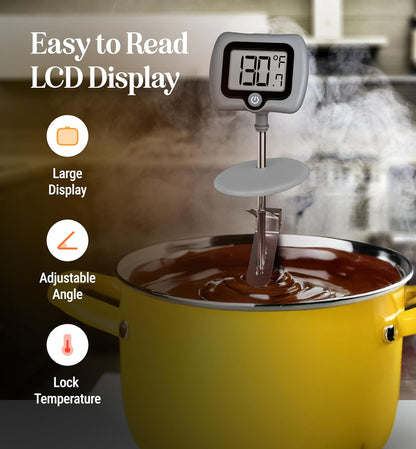 Digital Candy Thermometer with Pot Clip, 10" Long Stainless Steel Probe, Instant Read Kitchen Thermometer for Cooking, Baking, and Candy Making