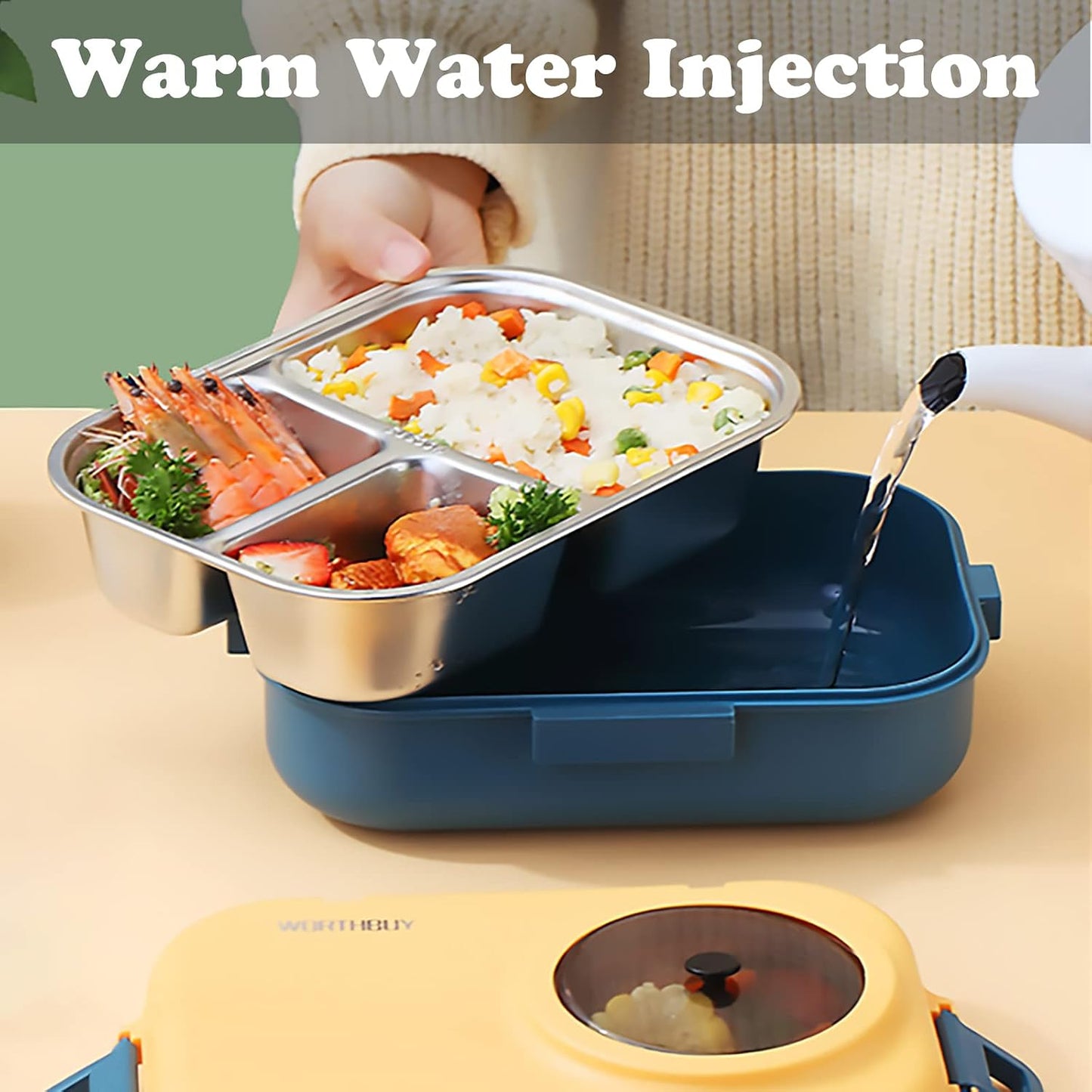 3 Compartments Bento Lunch box with Soup Bowl, Insulated Lunch Bag and Portable Utensils, Stainless Steel Camera Lunch Containers，Leak Proof Bento Box for Kids Adults Men Women…