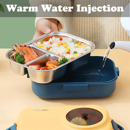 3 Compartments Bento Lunch box with Soup Bowl, Insulated Lunch Bag and Portable Utensils, Stainless Steel Camera Lunch Containers，Leak Proof Bento Box for Kids Adults Men Women…