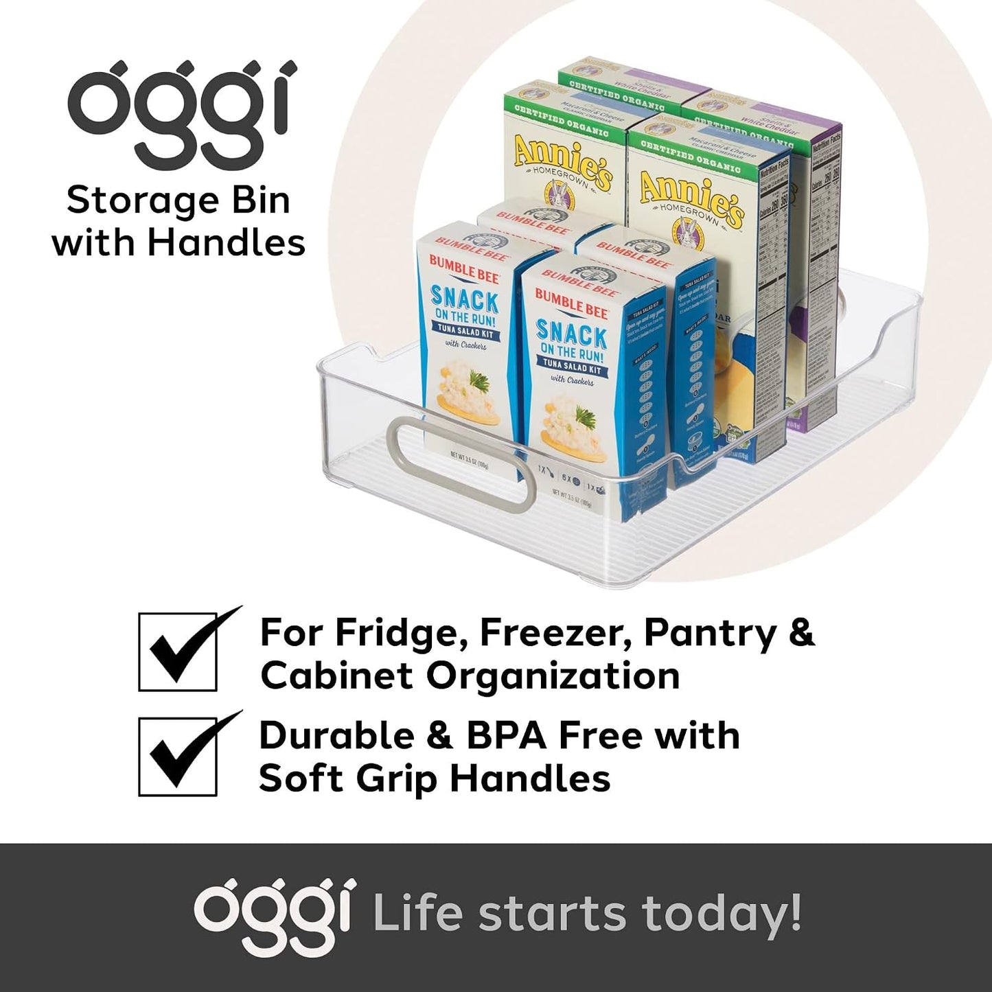 Oggi Cabinet/Drawer Storage Bin - 14" x 5" (Set of 6), Clear/Gray, Ideal for Kitchen Organization, Pantry Storage, Fridge Organizing