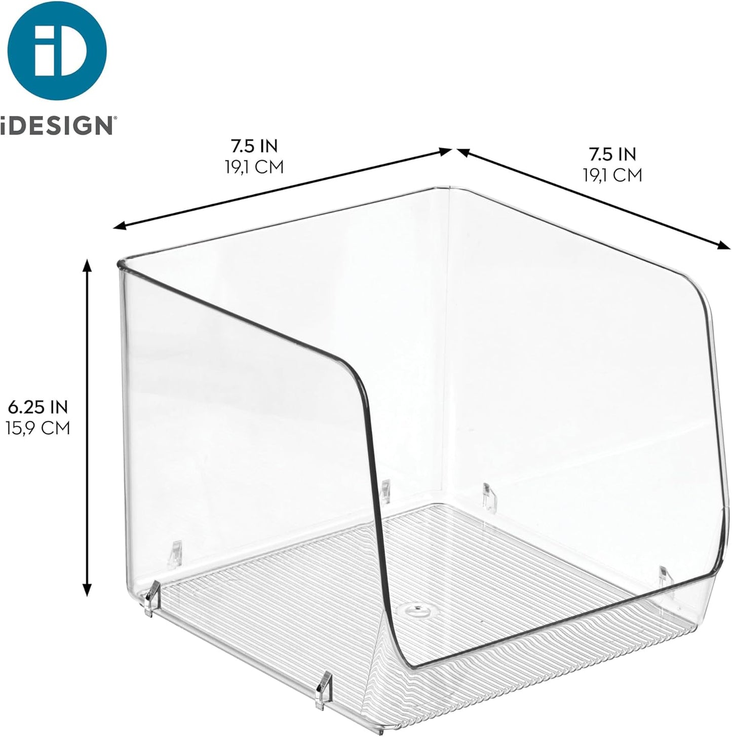 iDesign Open-Front Storage Bin - All-Purpose Bin for Kitchen, Bathroom, or Office - Clear - Made in USA