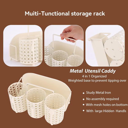 NelyBet Utensil Caddy Silverware Holder Fork Spoon Napkin Paper Plate Organizer Metal Utensil Holder Cutlery Flatware Organizers for Party Kitchen Countertop Camping Picnic - Black Mesh