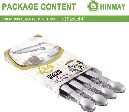 HINMAY Sugar Tongs 4" Mini Serving Tongs Stainless Steel Tongs, Set of 4 | Stainless Steel Tiny Tongs for Appetizers, Tea Party, Coffee Bar, Desserts