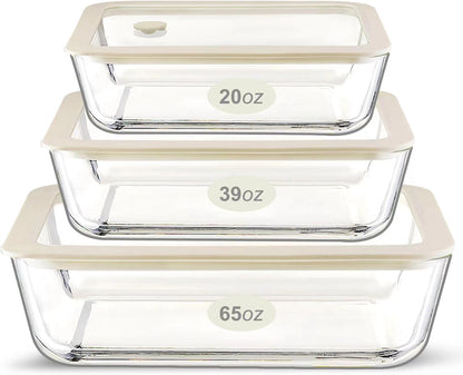 Urban Green Glass Food Container Set with Glass Lid, 3 Pack, Food Storage Containers Set, Airtight, LeakProof, 100% Plastic Free, Meal Prep Containers (White Color)
