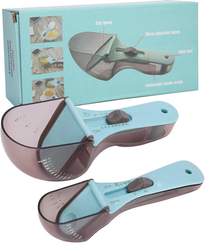 Adjustable Measuring Spoon Set, 2-in-1 Multifunctional Baking Scoop with Silicone Scraper & PP Shell, Kitchen Metering Tool