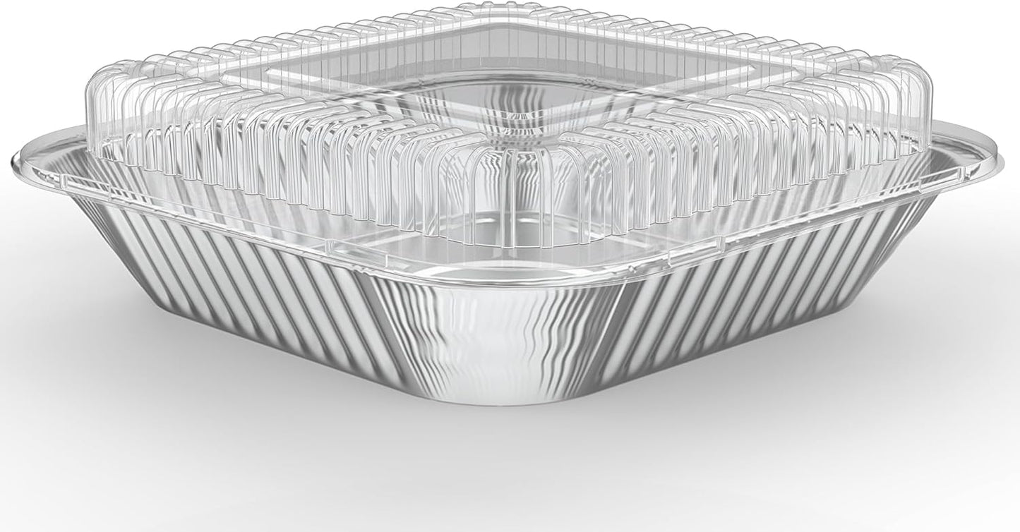 WANBAO 20 Pack Foil Pans with Plastic Lids 8 X 8 Inch Disposable Aluminum Tin Foil Baking Pans Meal Prep for Catering Party Meal Prep, Take Out, Freeze, Food Storage, Prepping Food