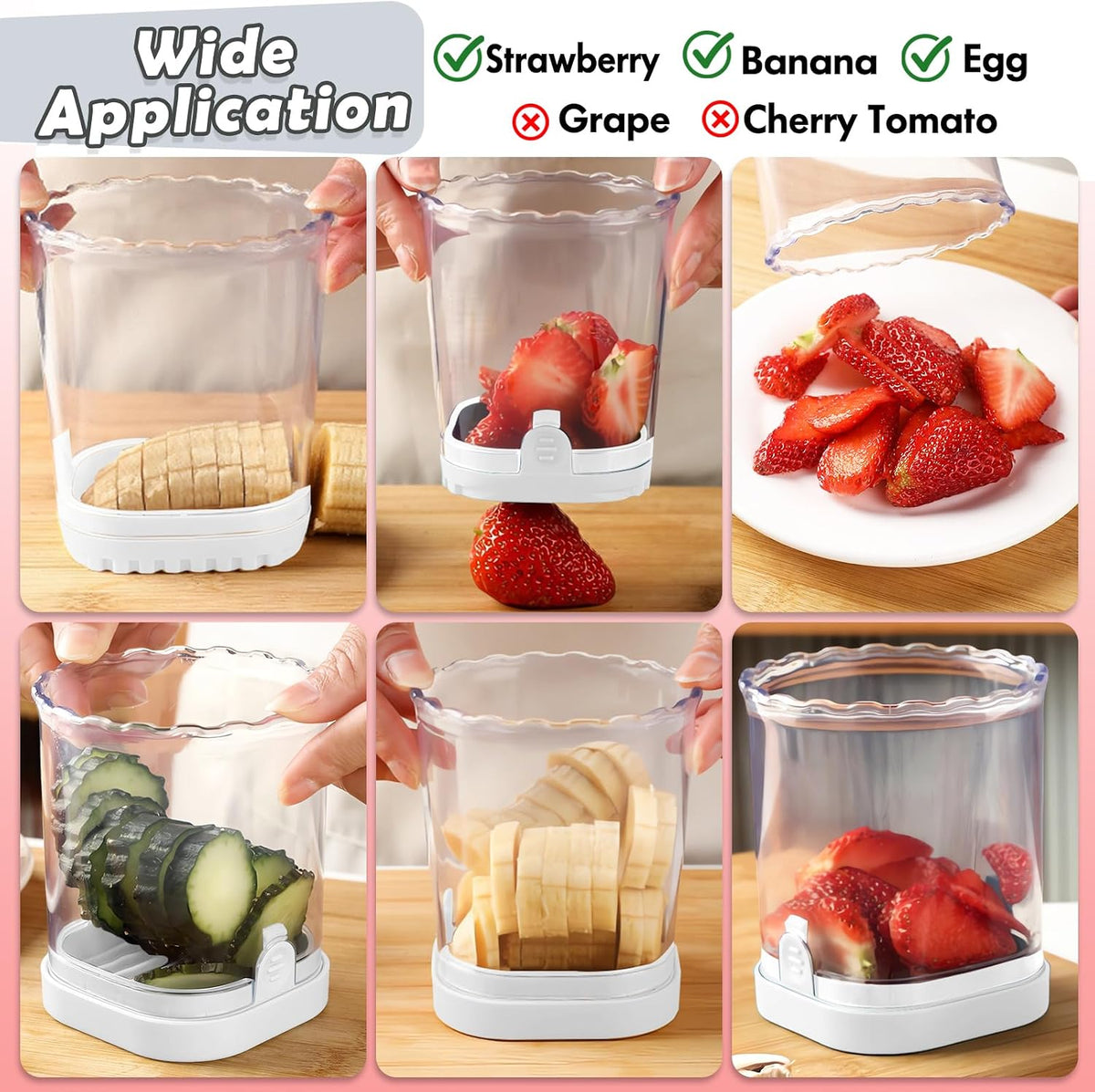 Creative Strawberry Slicer, Detachable Cutter with Push Plate (White)
