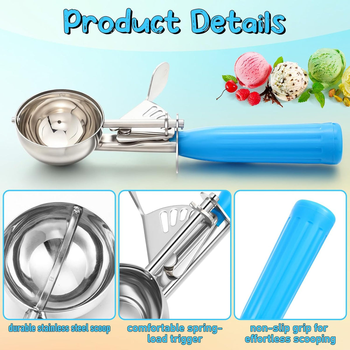 Reallnaive Ice Cream Scooper with Trigger, 4 oz, Gray