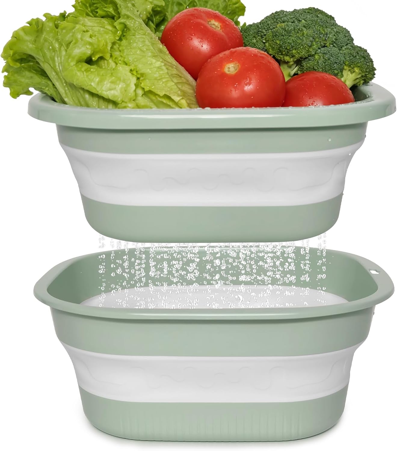 Collapsible Colander and Sink Basin Set - 2 in 1 Collapsible Colander Strainer with Collapsible Wash Basin for Kitchen, RV Camping, Foldable Fruit Vegetable Washing Basket, 8 QT, Blue
