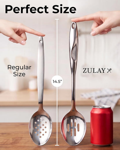 Zulay Kitchen Stainless Steel Serving Spoon - 11.5” Large Cooking & Serving Spoon with Ergonomic Handle - Durable, Rust-Resistant & Dishwasher Safe Kitchen Utensil for Cooking and Buffets