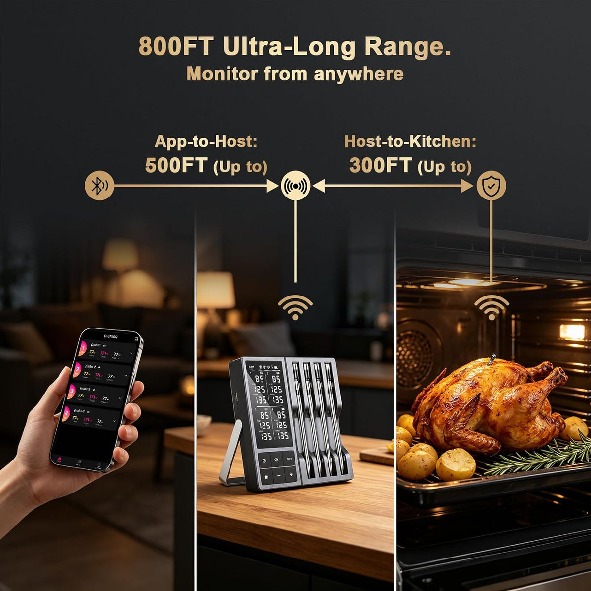 800FT Wireless Meat Thermometer Digital for Grill Smoker BBQ