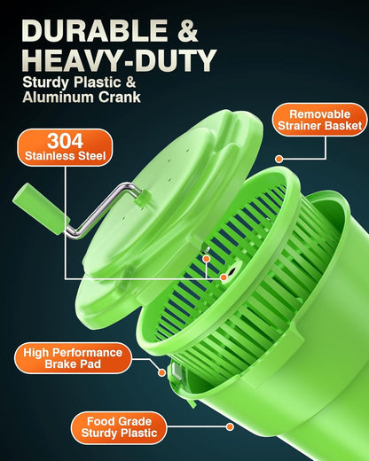 WantJoin Commercial Salad Spinner - [6 Gallon Salad Dryer] w/Silicone [Anti-slip Mat] & [Draining Hose], 24Qt Manual Salad Spinner for up to 7 Heads of Lettuce Spinner Large for Catering, Orange