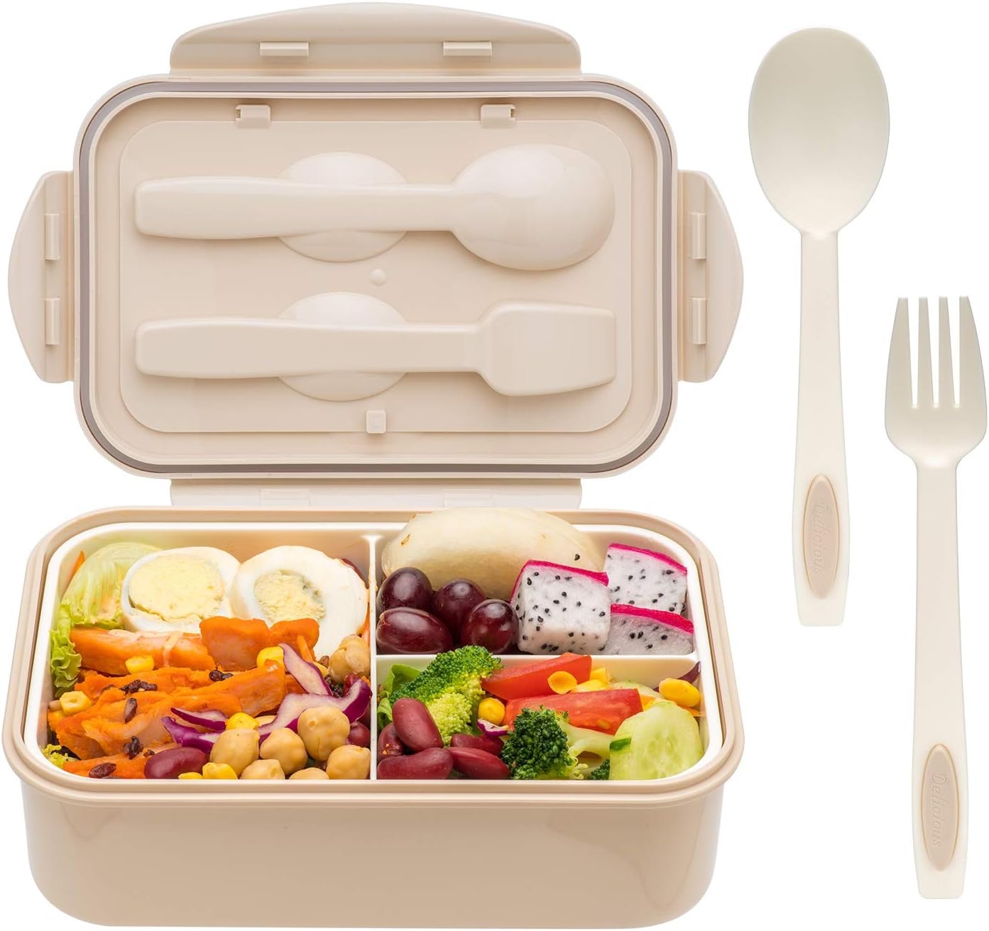 Bento Boxes for Adults - 1100 ML Bento Lunch Box Container For Kids With Spoon & Fork - Durable Perfect Size for On-the-Go Meal, BPA-Free and Food-Safe Materials(Grey)
