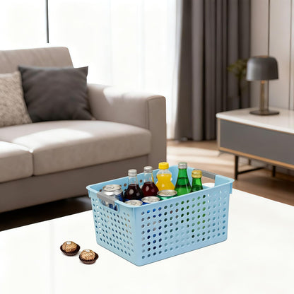 Soddeph 4 Pack Plastic Deep Storage Basket with Handles, Cubbies Organizer Bins with Hollow Design for Under Counter, Closet, Kitchen or Bathroom 12.3" × 8.7" × 6.9"(White, Medium)