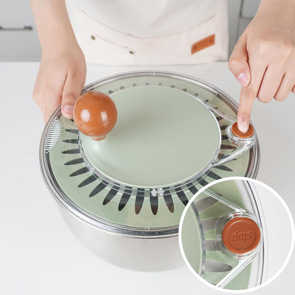 Stainless Steel Salad Spinner, 5.3 Qt Lettuce Spinner with Non-Slip Base, Drain and Stop Button, Fruit and Vegetable Washer and Dryer Spinner
