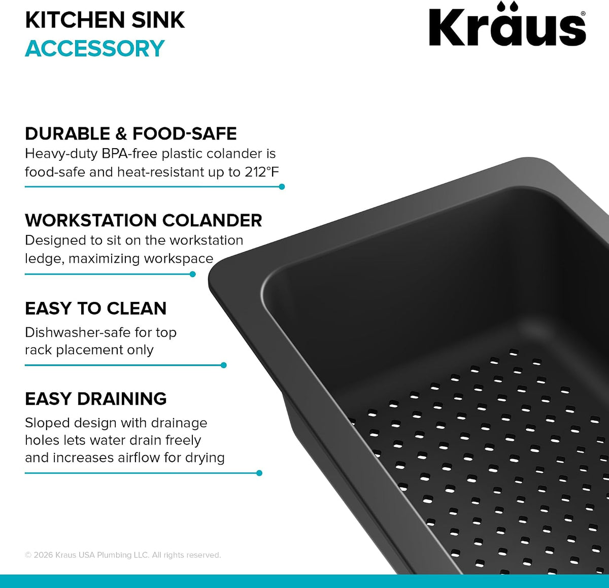 KRAUS Expandable Colander for Kitchen Sink/Over the Sink Colander, Lt Grey