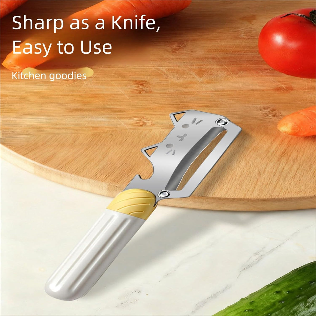 Vegetable Peeler Wooden Handle Sharp Steel Blade with Bottle Opener
