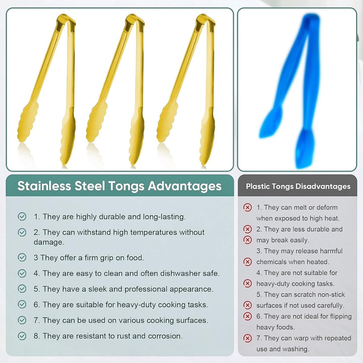 12 Pieces Buffet Tongs 7'' Serving Tongs Heavy Duty Stainless steel Kitchen and BBQ Utility Tong (Silver, 7inch)