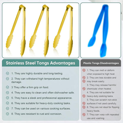 12 Pieces Buffet Tongs 7'' Serving Tongs Heavy Duty Stainless steel Kitchen and BBQ Utility Tong (Silver, 7inch)