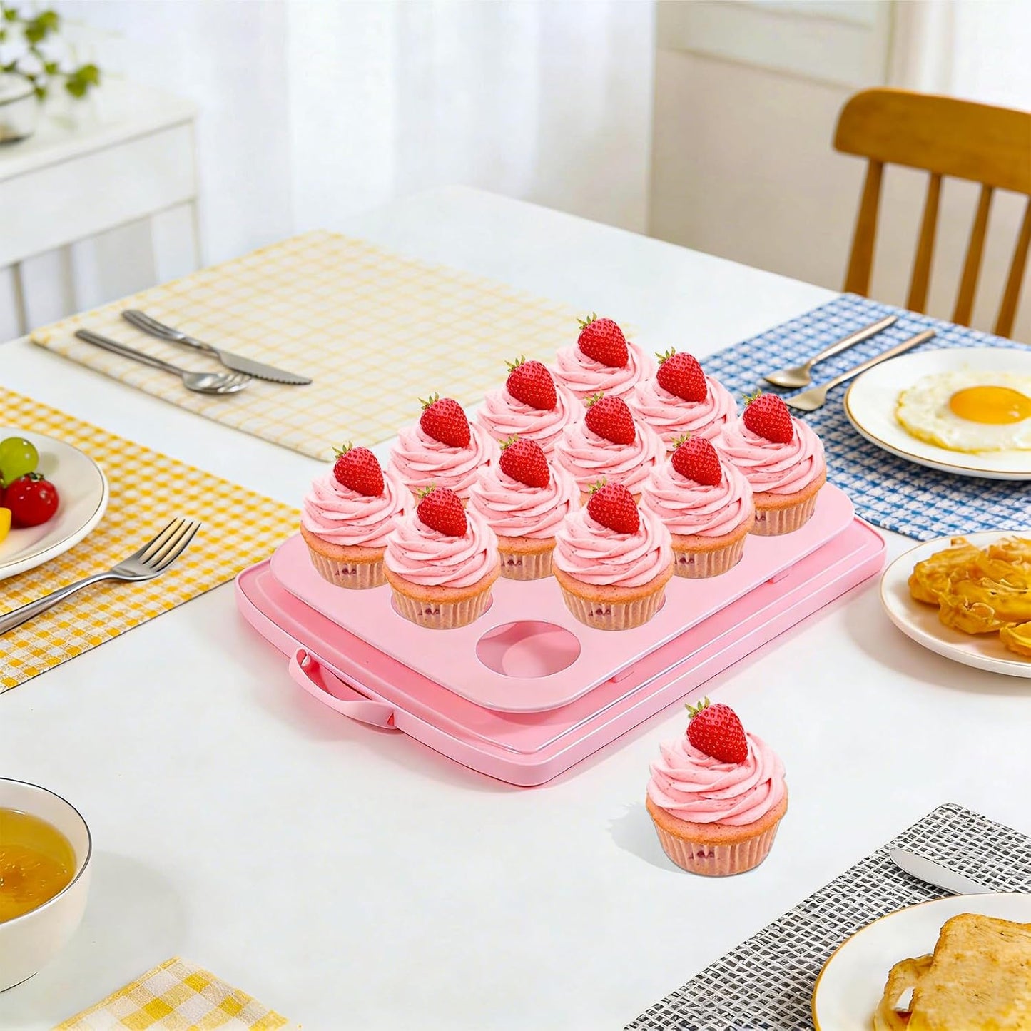 2in1 Cupcake Carrier and Cake Keeper with Lid, Rectangle Pie Carrier,Large Portable Storage Container for Storing 12 Cupcakes or 1 Large Cake (White)
