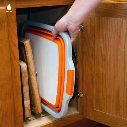 Drip EZ Collapsible BBQ Prep Tubs 2-Piece Set- For Meal Prep Marinating Food Storage - Includes Cutting Board & Lid - (2) XL - Black