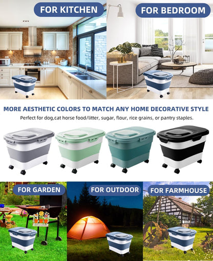 20-23 Lbs Dog Food Storage Container - Collapsible Dog Food Container with Attachable Casters and Scoop,Travel Silicone Bowl, Pet Food Storage Containers to Keep Dry Food Fresh,Easy to Move