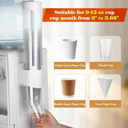 Upgraded Cup Dispenser, Wall Mount Pull Type Water Cooler Cup Holder for 9oz - 12oz Disposable Paper Plastic Cups for Home Office, with Magnetic Mounting Plate (Black)
