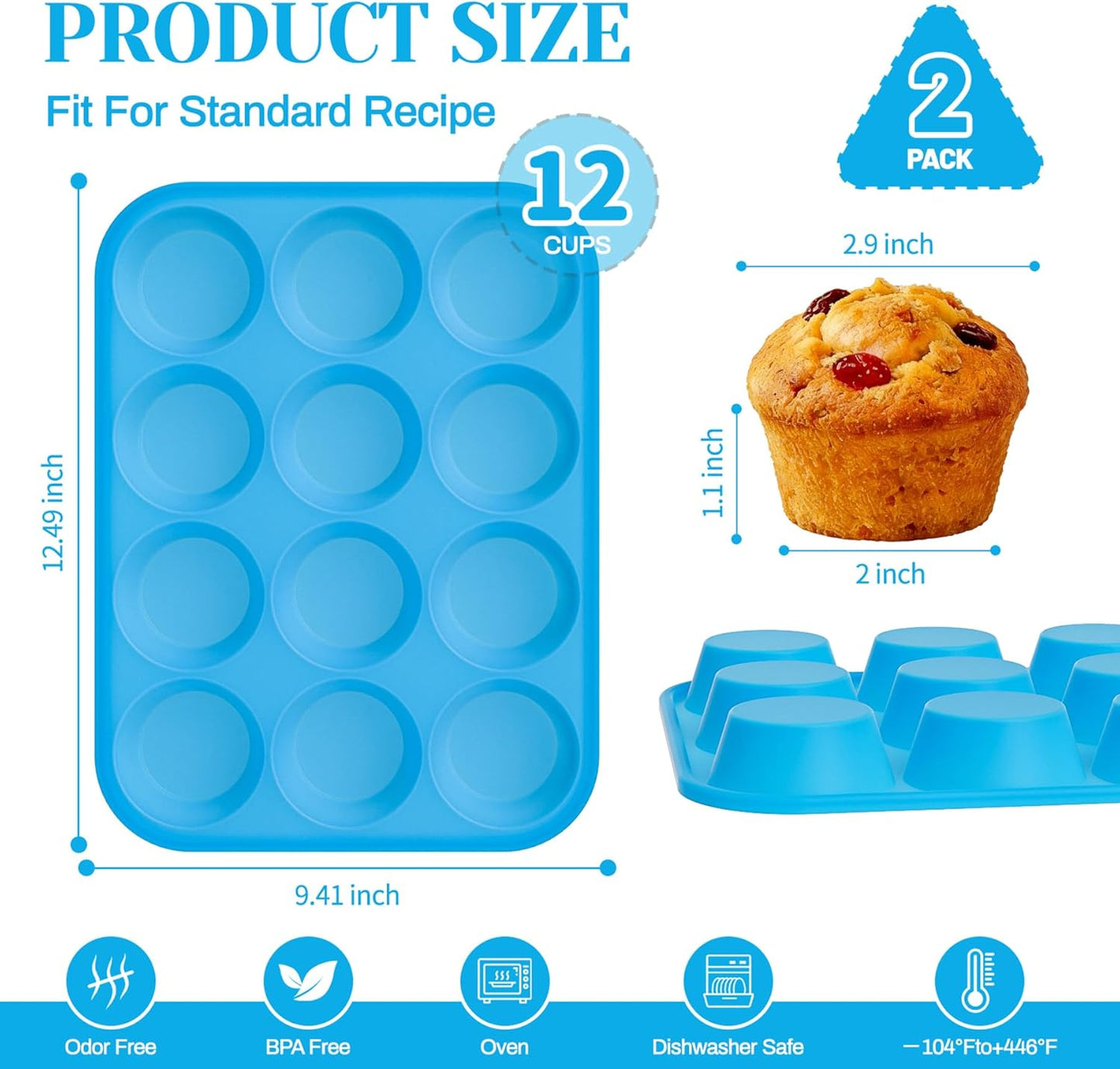 2Pack Silicone Muffin Pans with Metal Reinforced Frame,12 Cup Regular Size Silicone Cupcake Pan,Muffin Tin,Nonstick Cupcake Baking Molds for Muffins,Cupcakes,Egg Bites,BPA Free (2Pack Red)