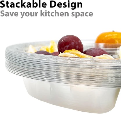 12Pcs Disposable Fruit Trays, Round Plastic Appetizer Serving Tray with Lid 5 Compartment Party Platters Divided Food Dip Containers for Snack Vegetable Salad Veggie Fruit Organizer-Black