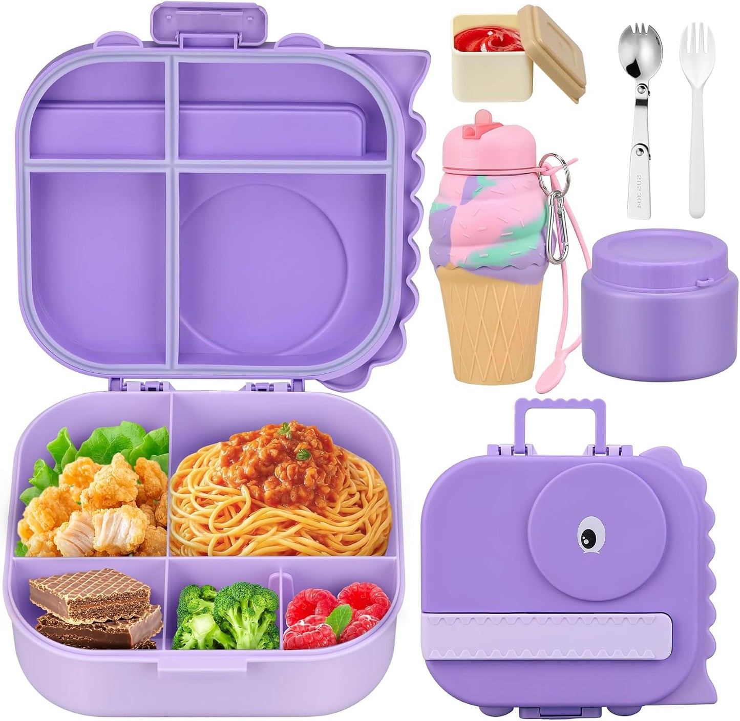 Lunch Box Kids, Leak Proof 5 Compartment Bento Box for Kids, 13oz Thermo for Hot Food Kids Lunch Box,Hot Lunch Box for School Travel