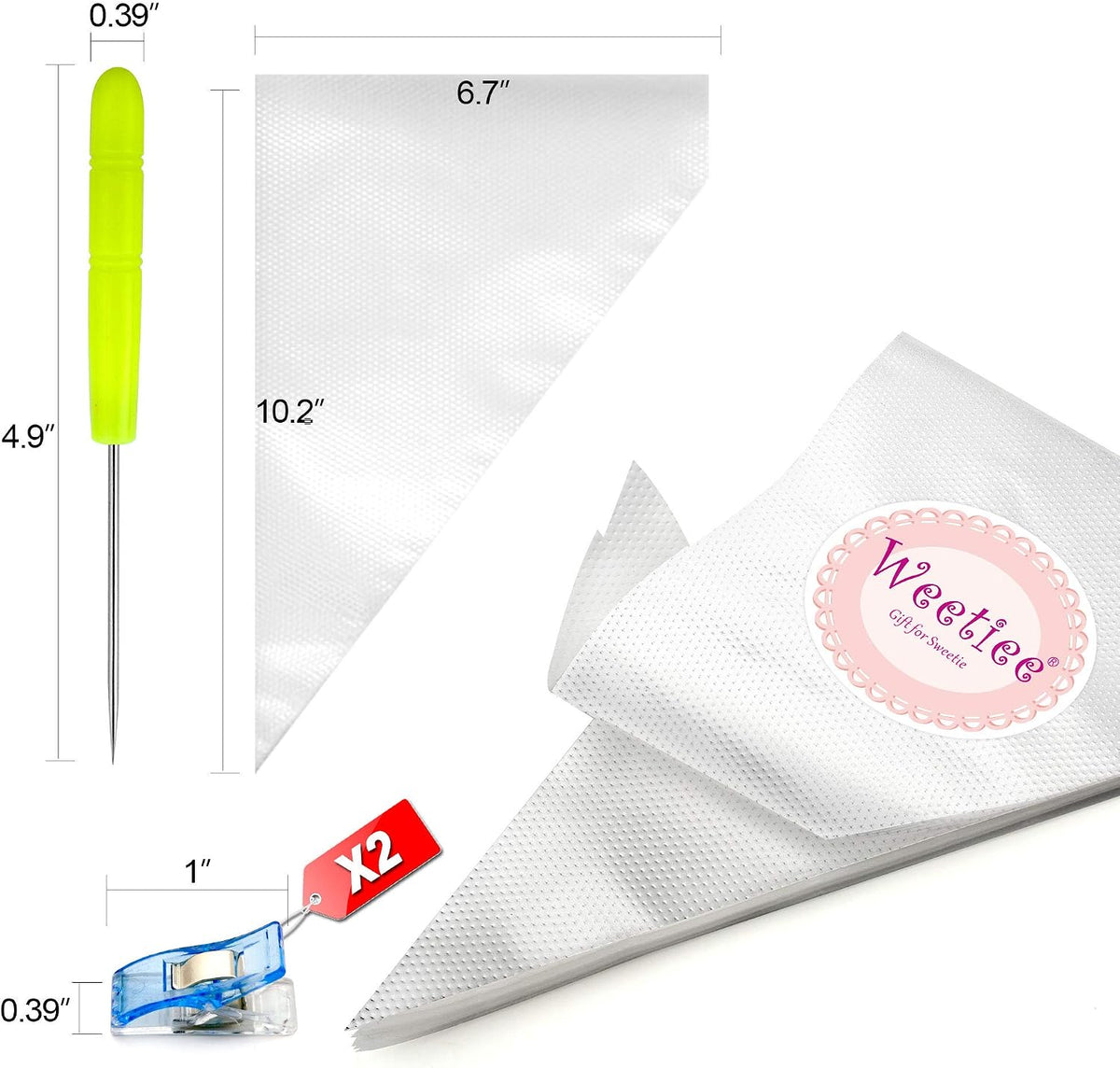 Weetiee Tipless Piping Bags - 100pcs 12-Inch Disposable Piping Pastry Bag for Royal Icing/Cookies Decorating - Best Frosting Icing Bags Cookie/Cake Decorating Tools - Bonus 2 Clips &1 Scriber Needle