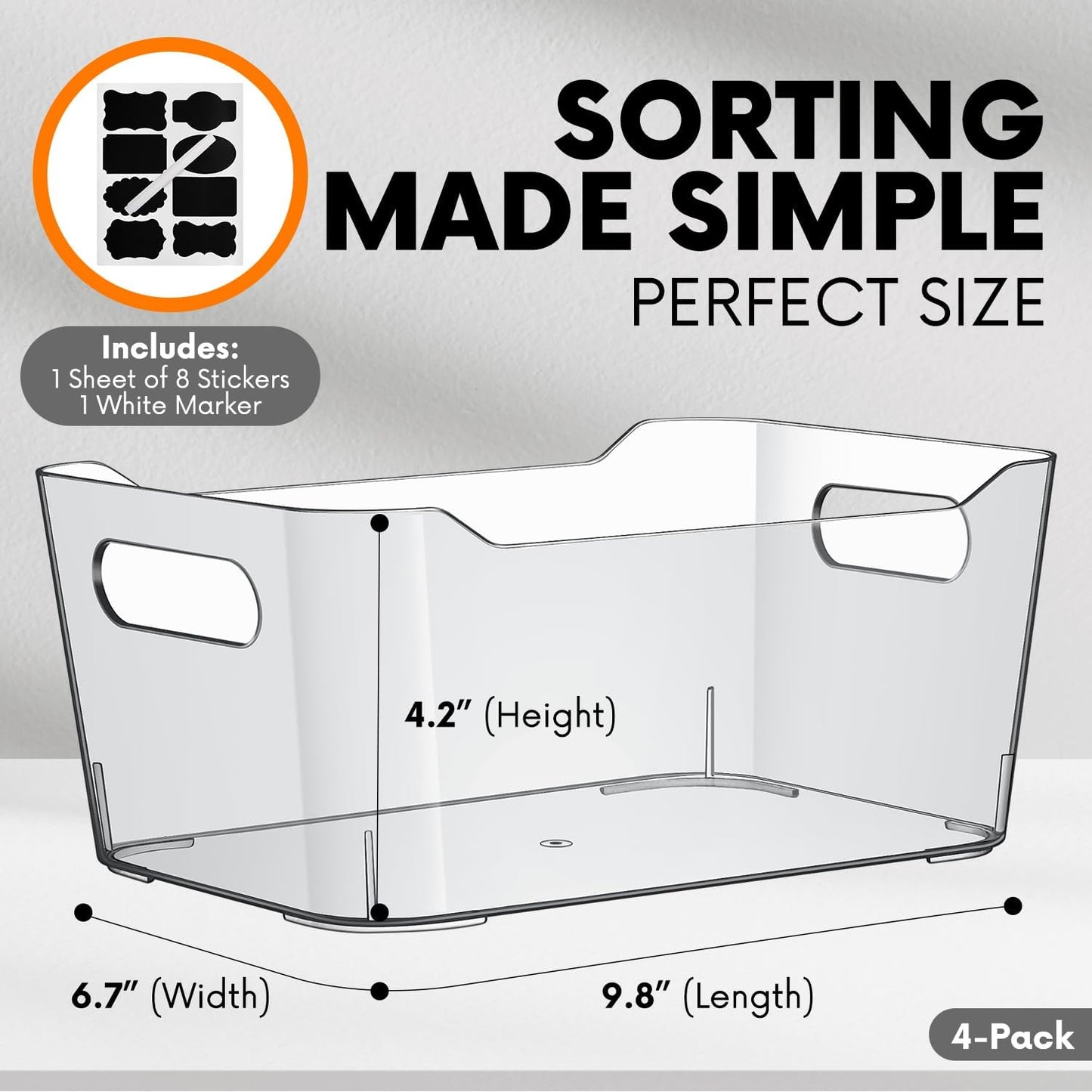 ShelfShaper Plastic Clear Storage Bins with Labels, Home Freezer Refrigerator Pantry Organizers and Storage Containers Fridge Organizer Bins Kitchen Organization Cabinet Medicine Bin for organizing
